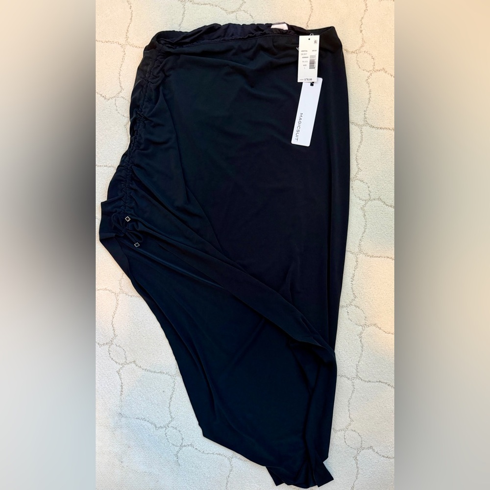 Magicsuit Black Asymmetrical Ruched Skirt / Swim Cover-Up NWT Size L